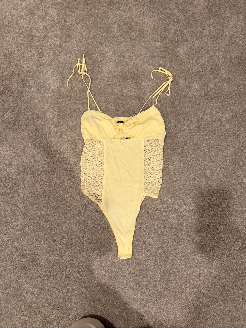 Urban Outfitters Pale Yellow Lace-Panel Bodysuit